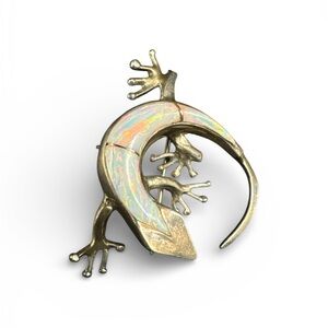 Vintage Sterling Silver Navajo Inlay White Opal Lizard Gecko Pin Pendant Brooch